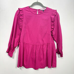 Michelle McDowell Mills Ruffled Textured Top Sz S Berry Pink Boho Romantic NEW